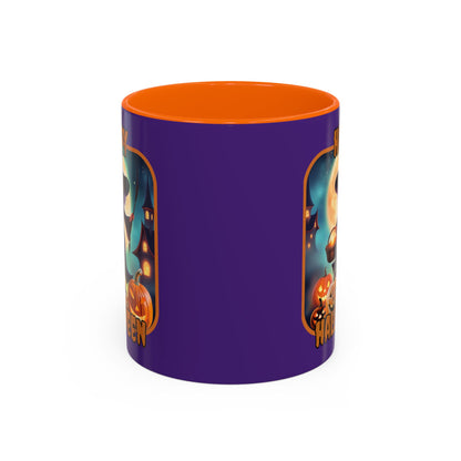 Happy Halloween Little Witch Orange font Purple Accent Mug by CreepyCrafts.boo