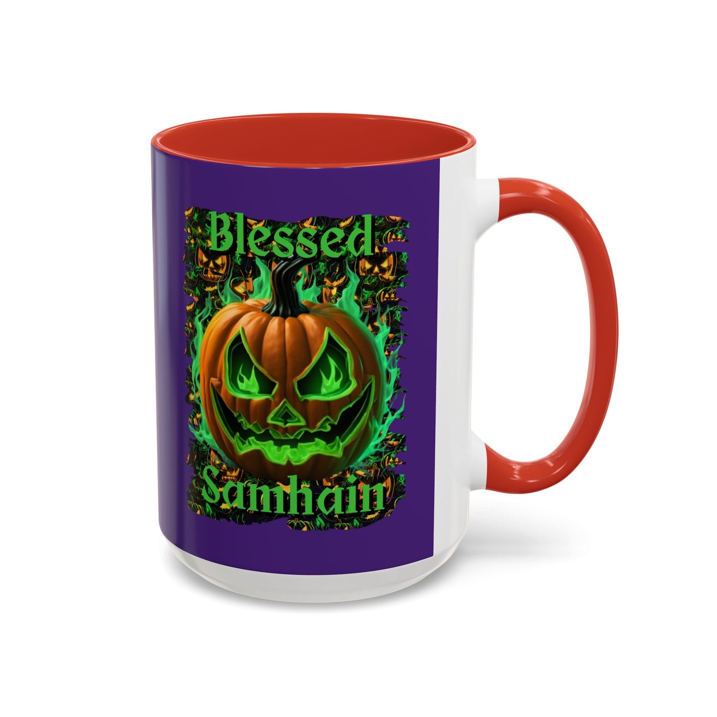 Blessed Samhain Green Jack Purple Accent Mug by CreepyCrafts.boo