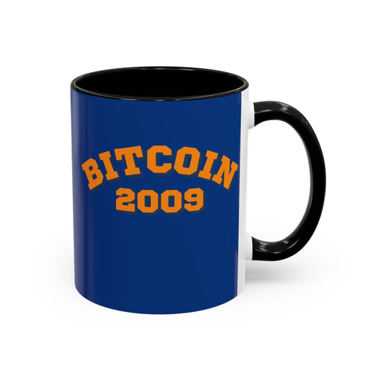 Bitcoin 2009 Dark Blue Accent Mug by cypherpunkgear.com