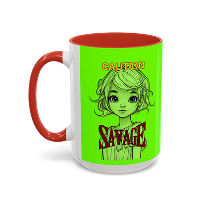Caution, Savage Light Green Accent Mug by cypherpunkgear.com
