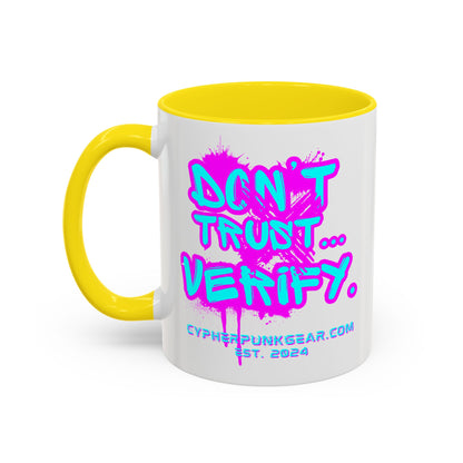 Don't Trust...Verify. White Accent Mug by cypherpunkgear.com