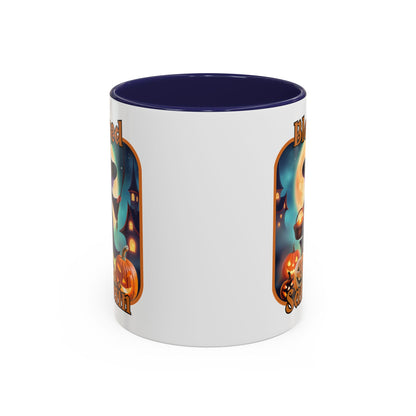 Blessed Samhain Little Witch Orange font White Accent Mug by CreepyCrafts.boo