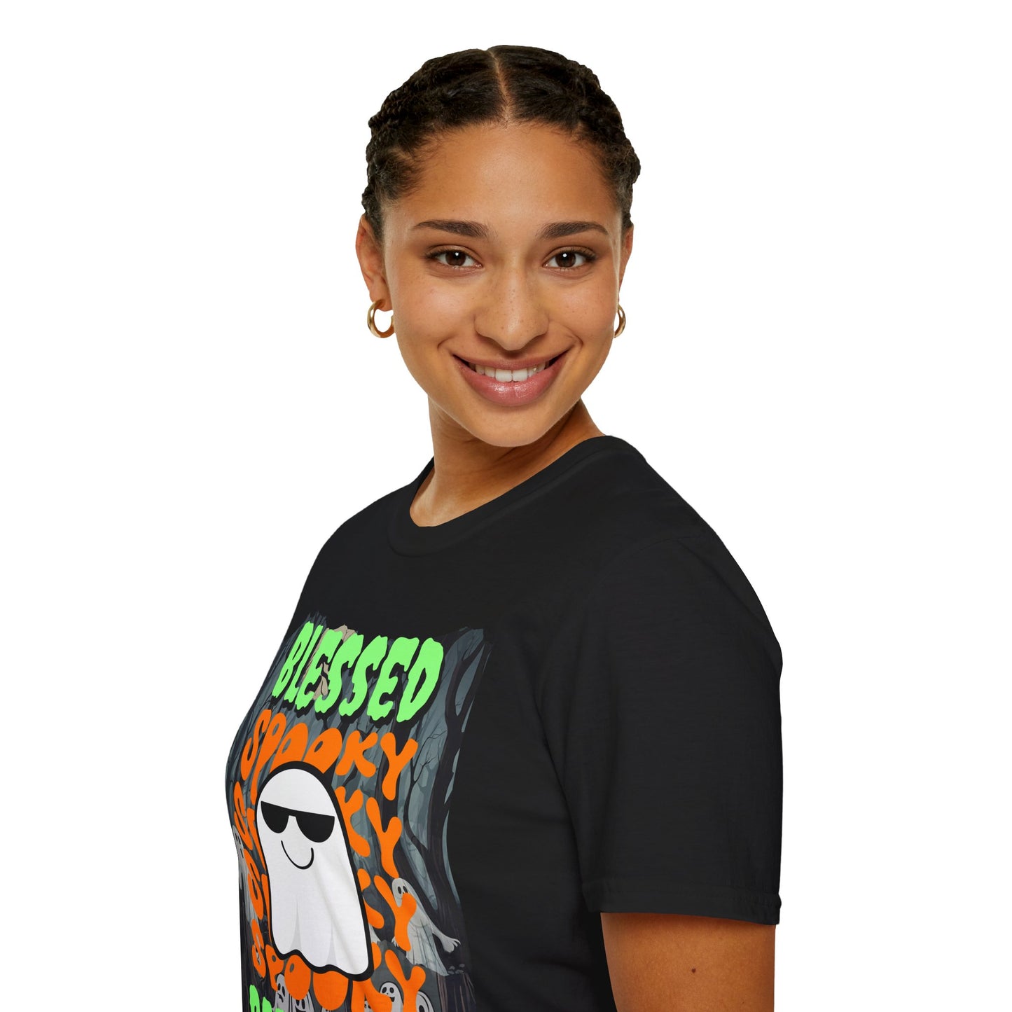 Spooky Blessed Samhain Ghost Green font Unisex T-Shirt by CreepyCrafts.boo