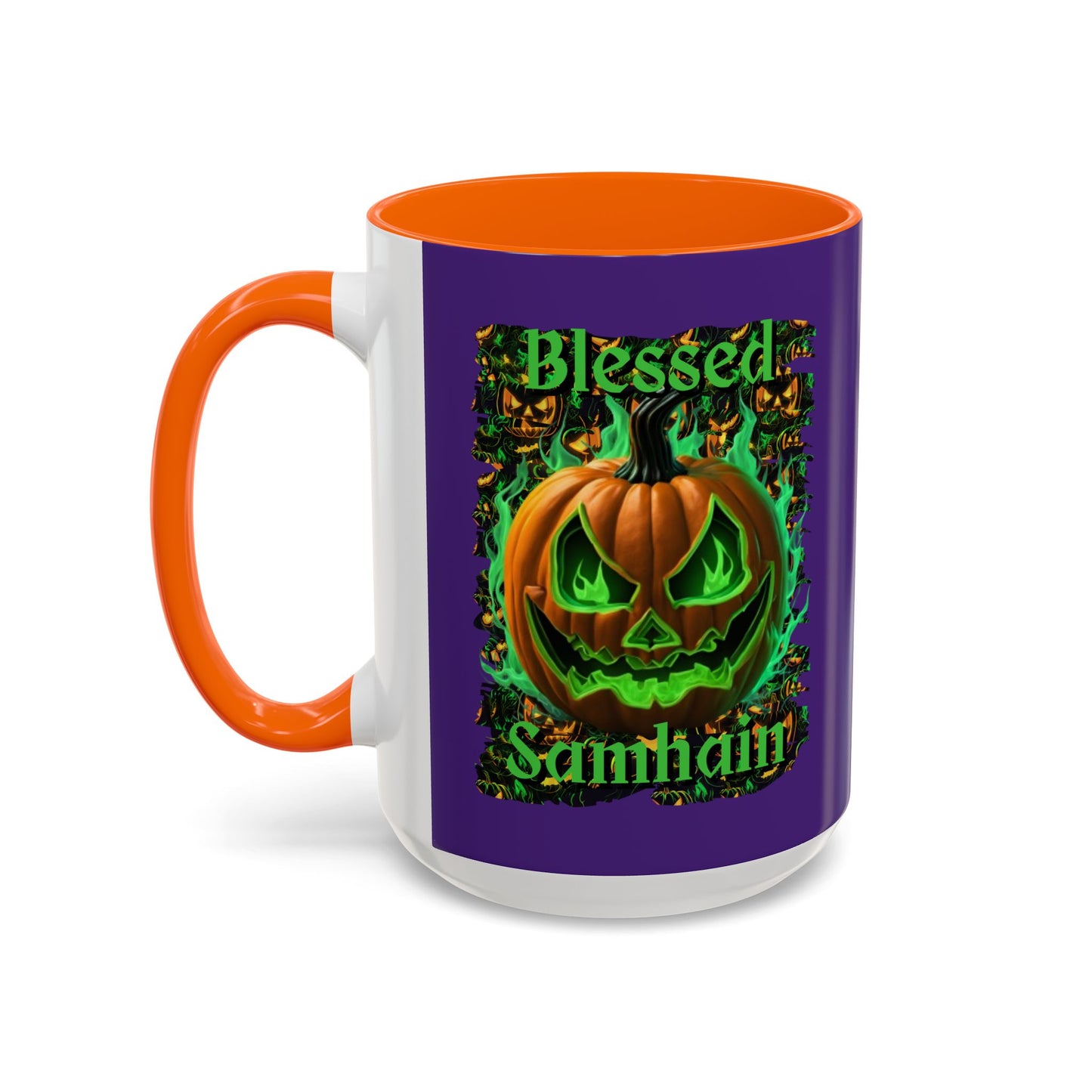 Blessed Samhain Green Jack Purple Accent Mug by CreepyCrafts.boo
