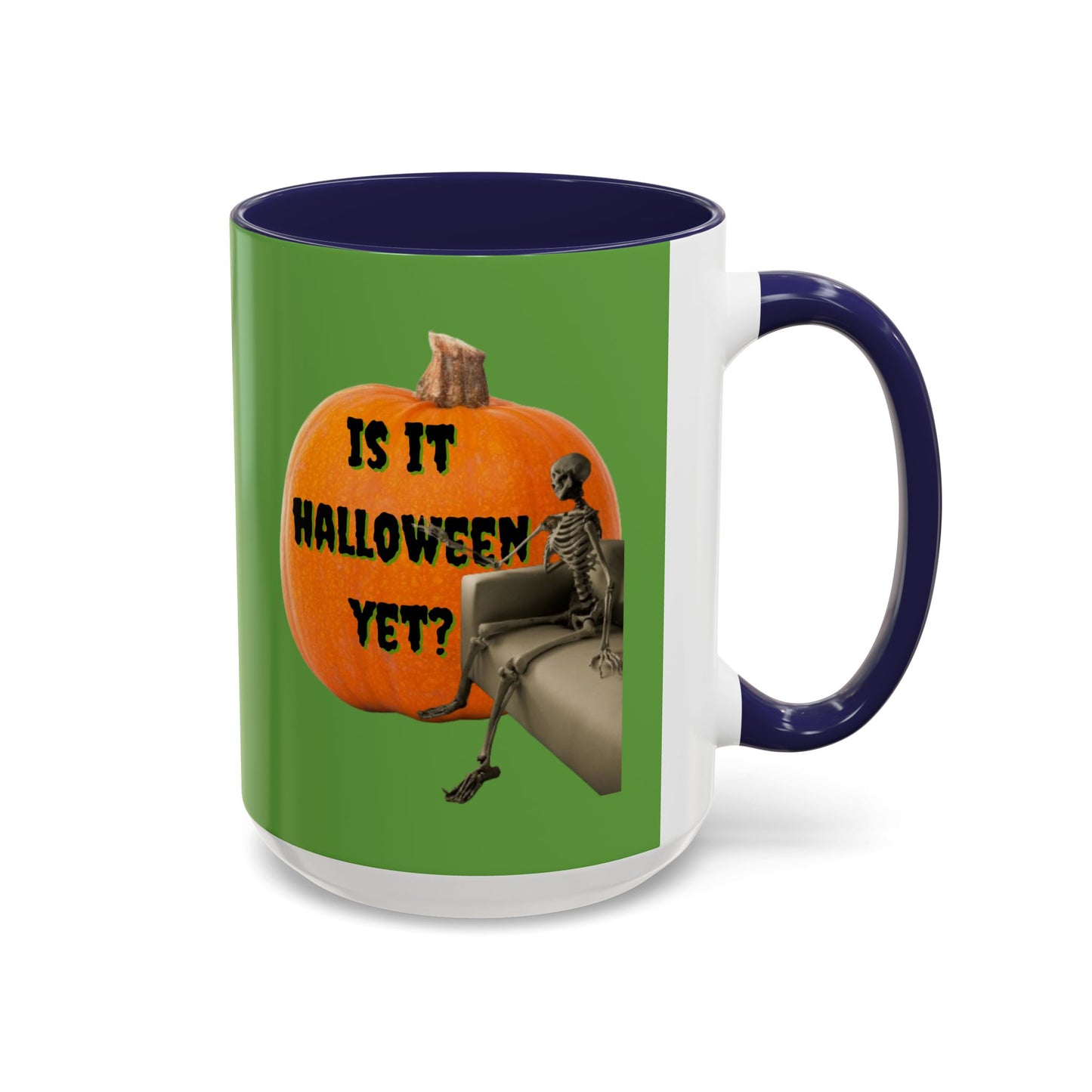 Is it Halloween yet? Skeleton's Giant Pumpkin Green Accent Mug by CreepyCrafts.boo