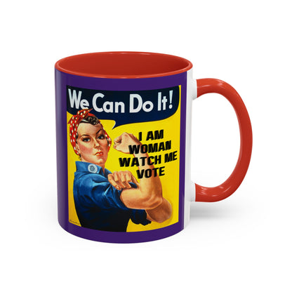 I Am Woman Watch Me Vote Rosie Dark Purple Accent Mug by cypherpunkgear.com