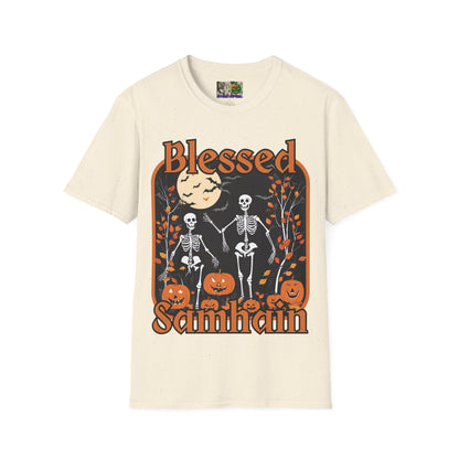 Spooktacular Skeletons of Samhain Light colors Unisex T-Shirt by CreepyCrafts.boo