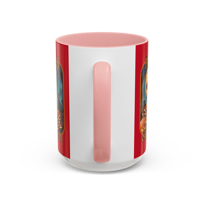 Blessed Samhain Cute Witch Orange font Red Accent Mug by CreepyCrafts.boo