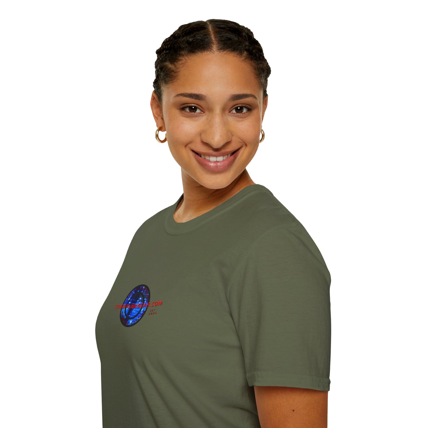 2-sided, cypherpunkgear.com Logo & Cityscape Dark colors Unisex T-Shirt by cypherpunkgear.com