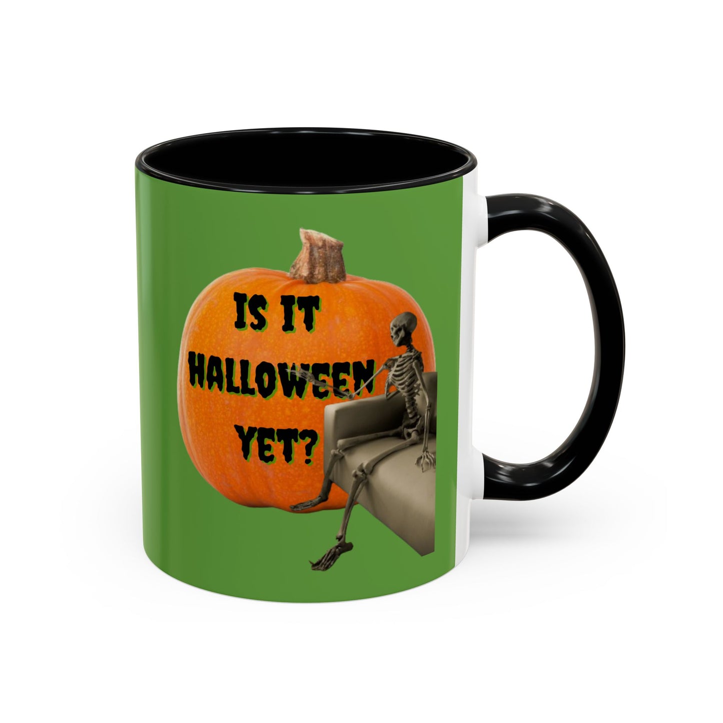 Is it Halloween yet? Skeleton's Giant Pumpkin Green Accent Mug by CreepyCrafts.boo