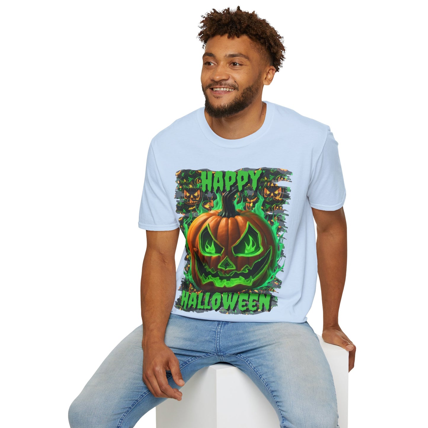 Happy Halloween Green Jack Light colors Unisex T-Shirt by CreepyCrafts.boo