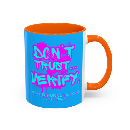 Don't Trust...Verify. Light Blue Accent Mug by cypherpunkgear.com