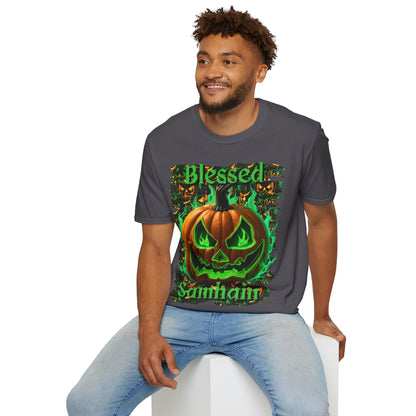 Blessed Samhain Green Jack Dark colors Unisex T-Shirt by CreepyCrafts.boo