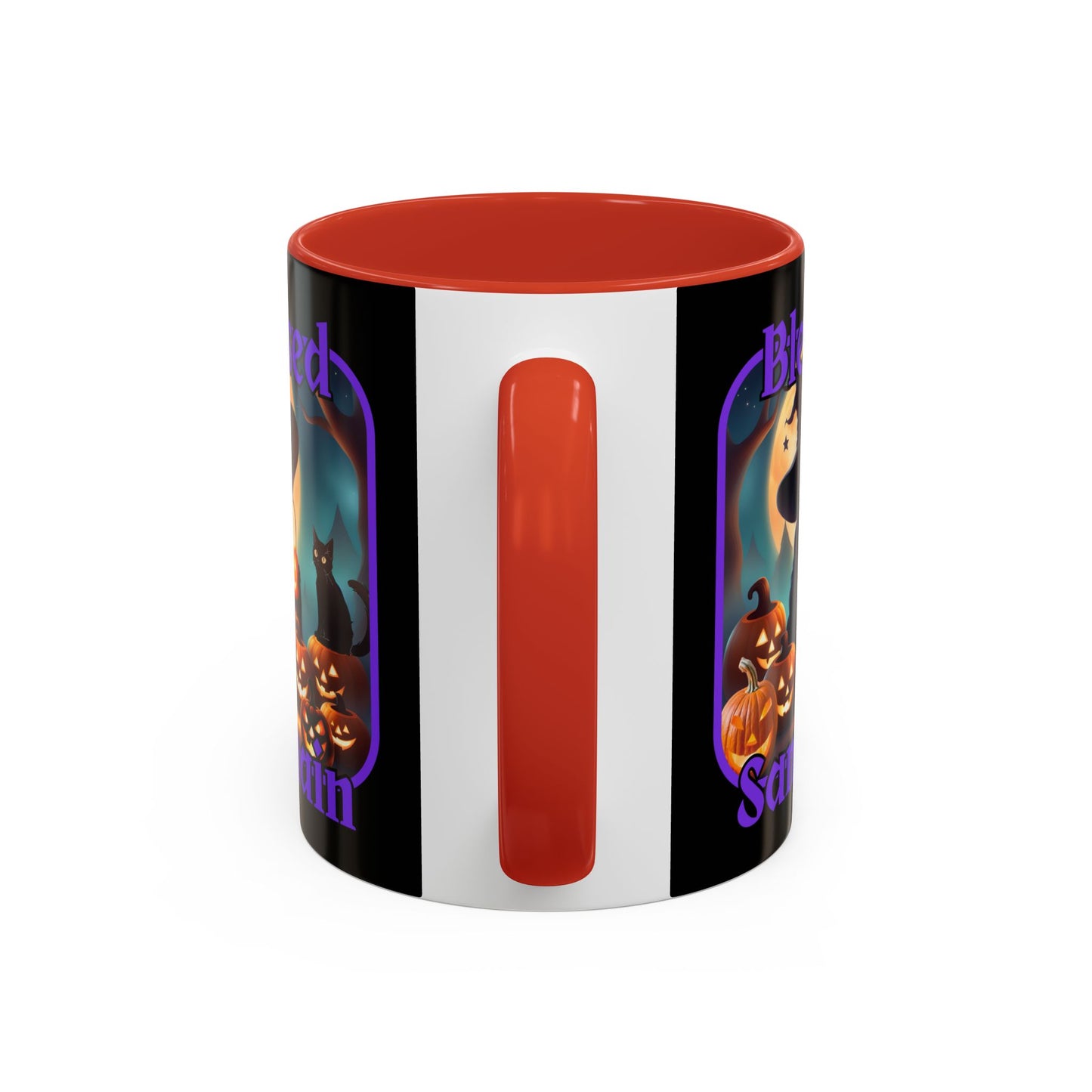 Blessed Samhain Cute Witch Purple font Black Accent Mug by CreepyCrafts.boo