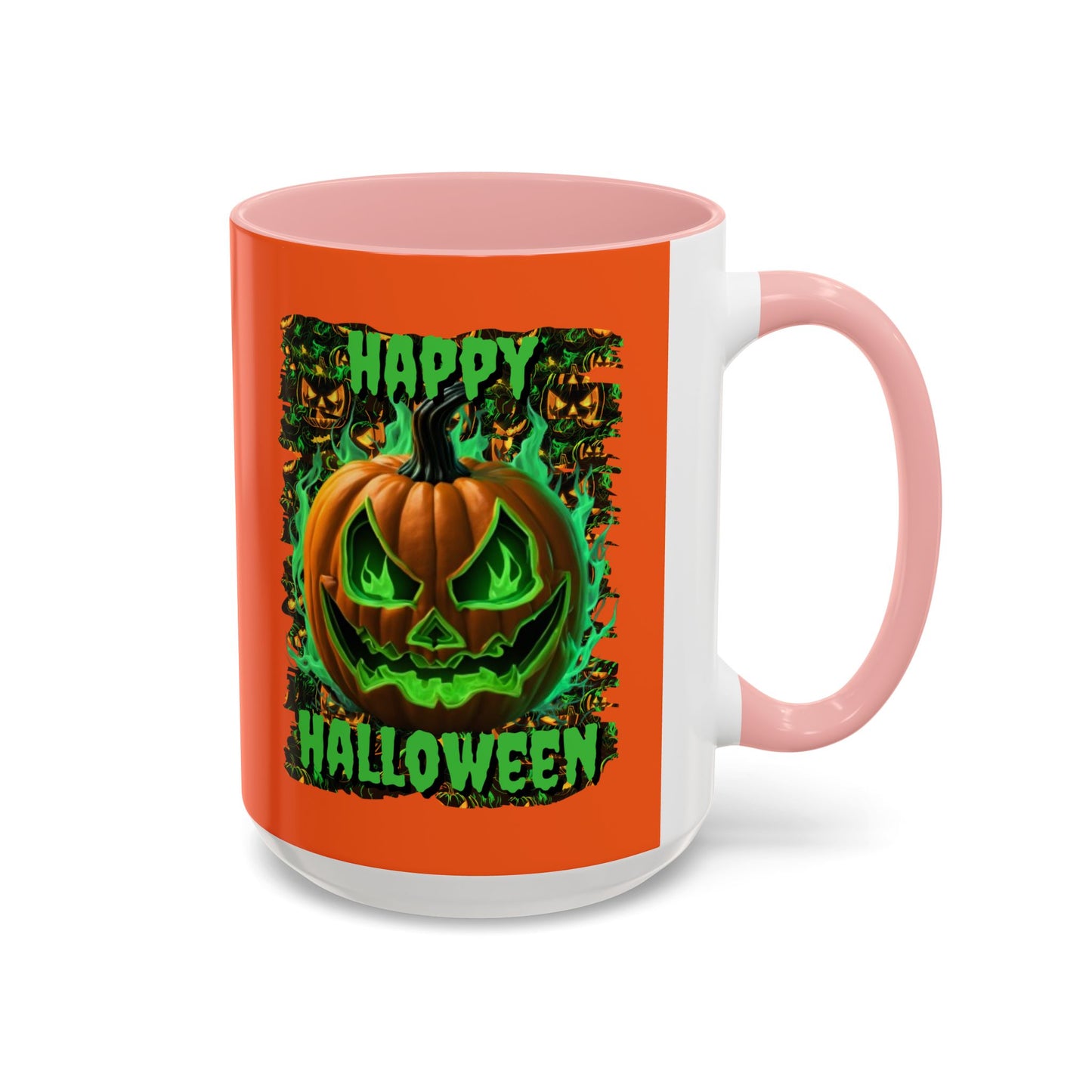Happy Halloween Green Jack Orange Accent Mug by CreepyCrafts.boo