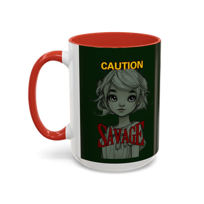 Caution, Savage Dark Green Accent Mug by cypherpunkgear.com
