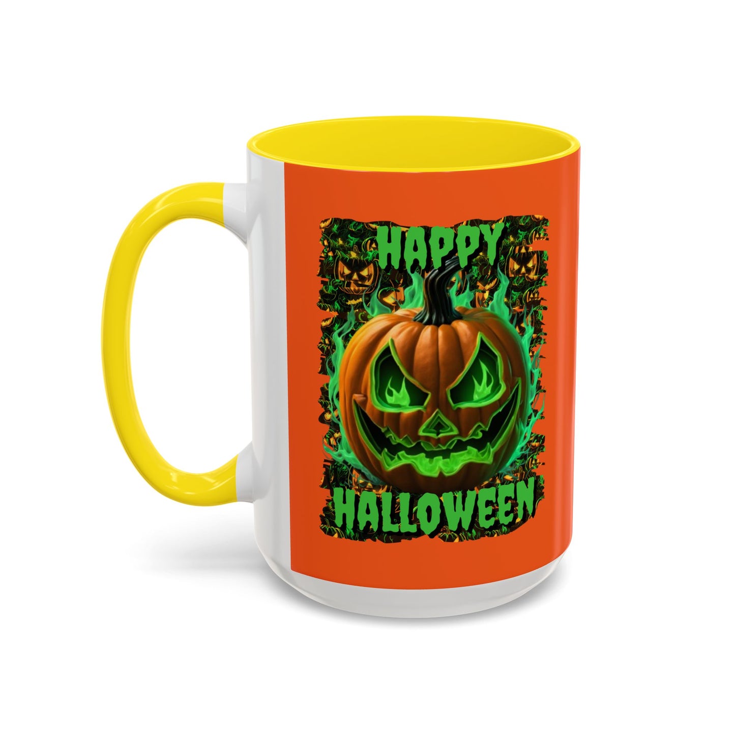 Happy Halloween Green Jack Orange Accent Mug by CreepyCrafts.boo