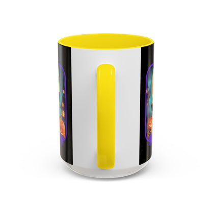 Happy Halloween Little Witch Purple font Black Accent Mug by CreepyCrafts.boo