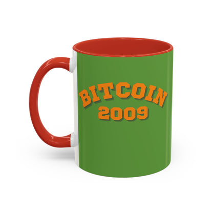 Bitcoin 2009 Green Accent Mug by cypherpunkgear.com