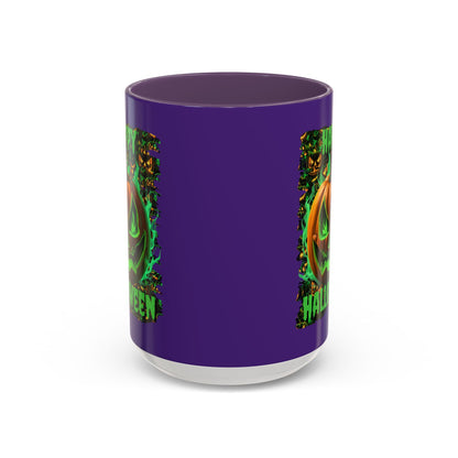 Happy Halloween Green Jack Purple Accent Mug by CreepyCrafts.boo