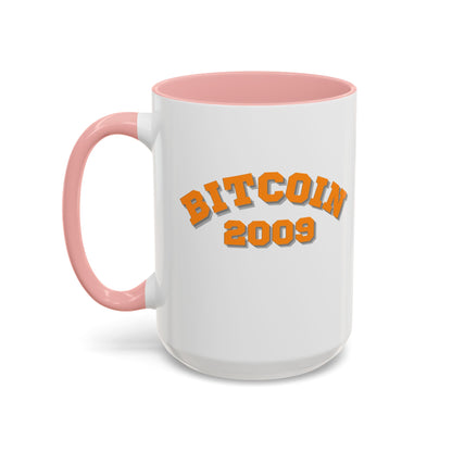 Bitcoin 2009 White Accent Mug by cypherpunkgear.com