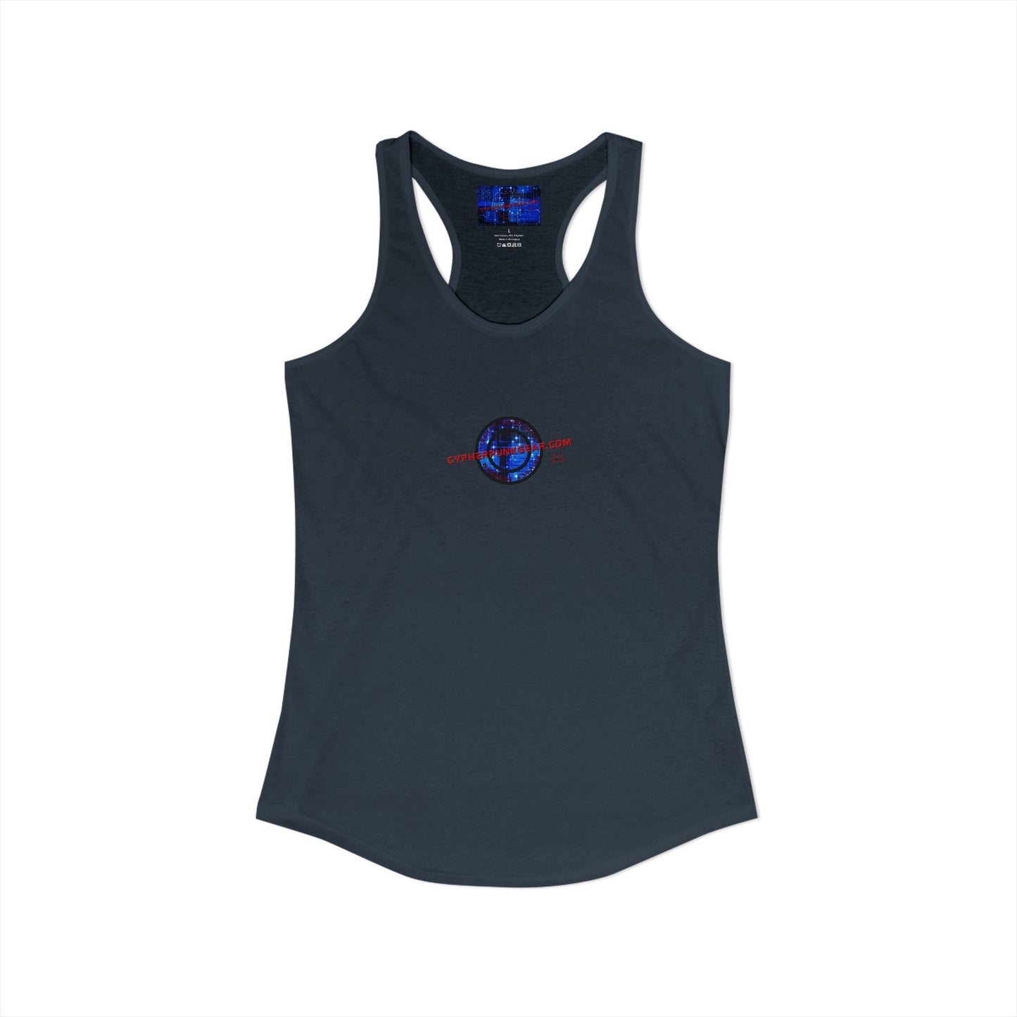 2-sided, cypherpunkgear.com Logo & Cityscape Women's Racerback Tank Top by cypherpunkgear.com