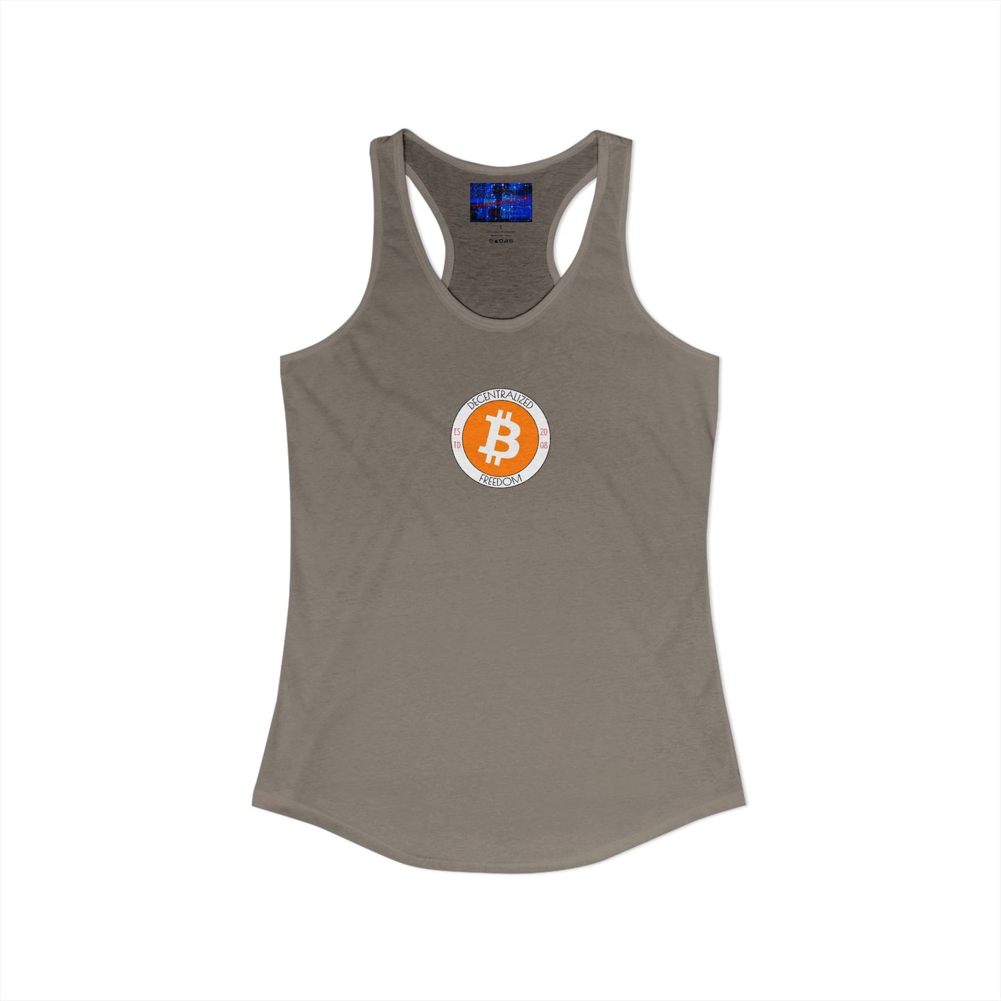 2-sided, Bitcoin (BTC) Decentralized Freedom Women's Racerback Tank Top by cypherpunkgear.com