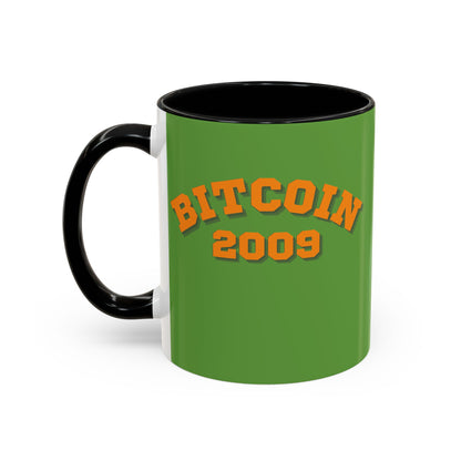 Bitcoin 2009 Green Accent Mug by cypherpunkgear.com
