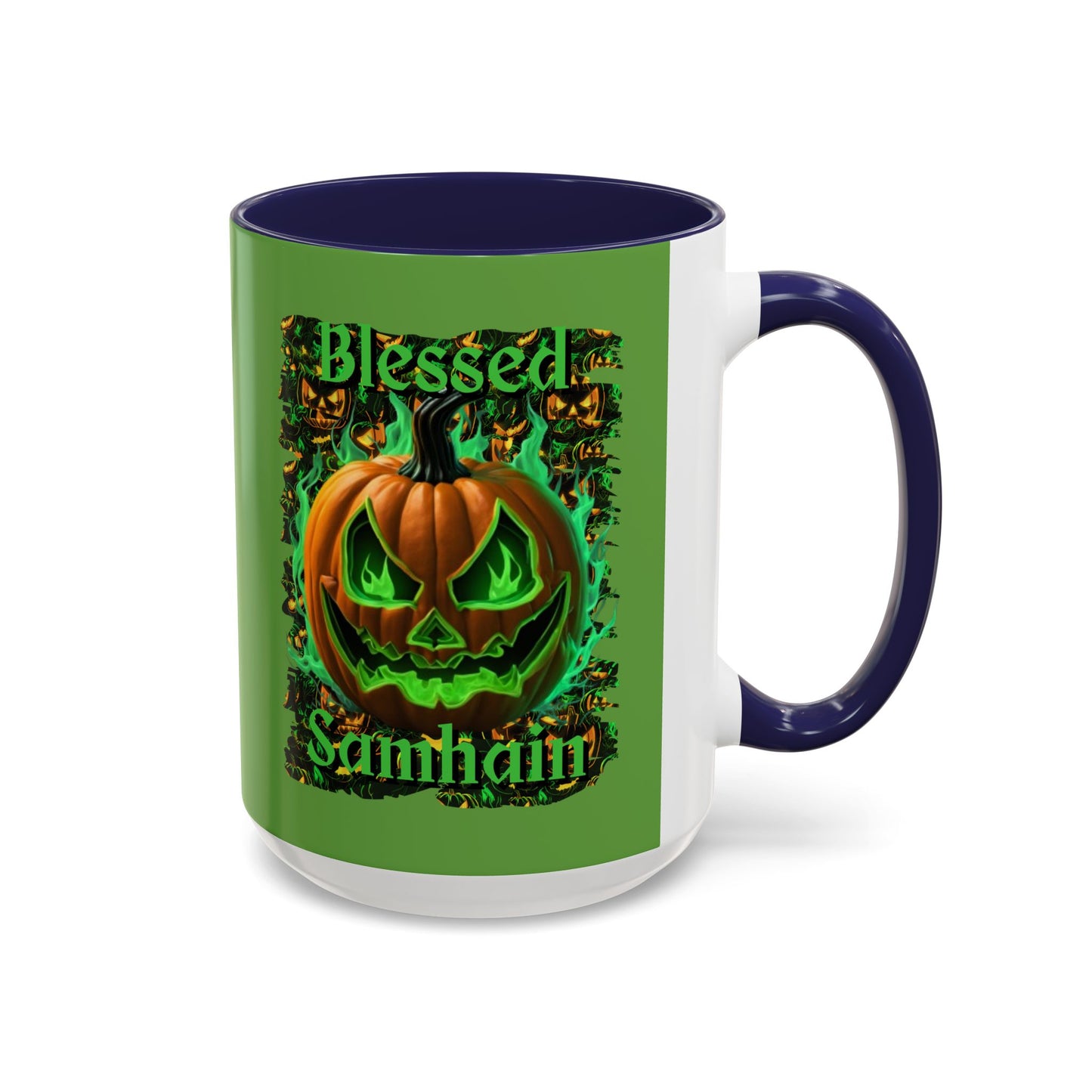 Blessed Samhain Green Jack Green Accent Mug by CreepyCrafts.boo