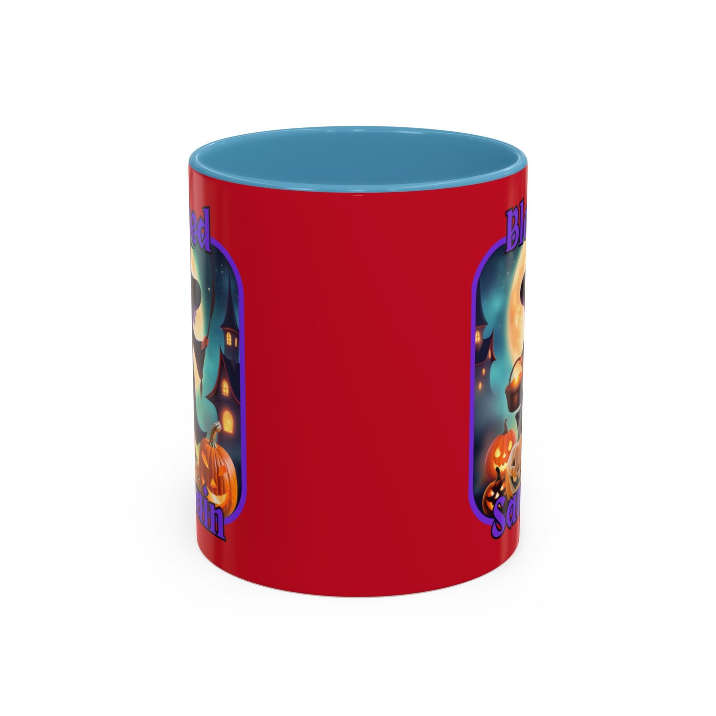 Blessed Samhain Little Witch Purple font Red Accent Mug by CreepyCrafts.boo