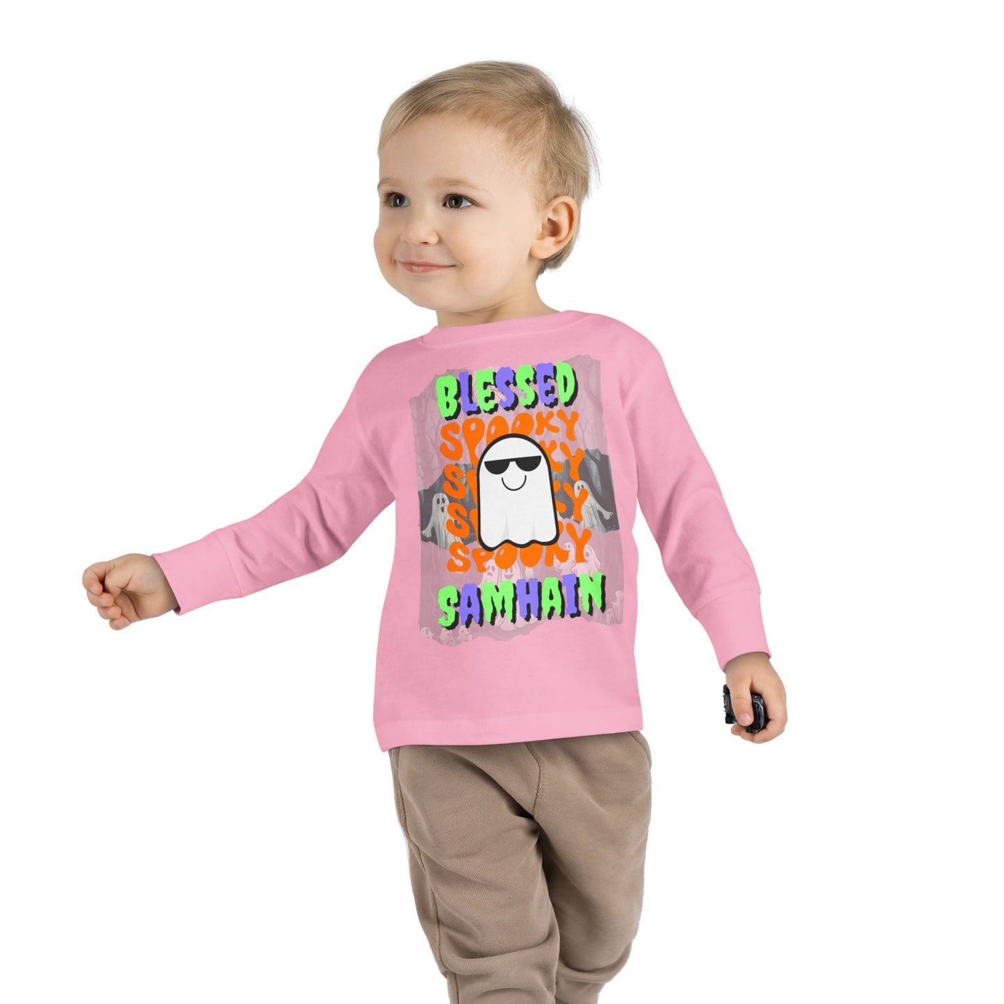 Spooky Blessed Samhain Ghost Mixed font Toddler Long Sleeve Tee by CreepyCrafts.boo
