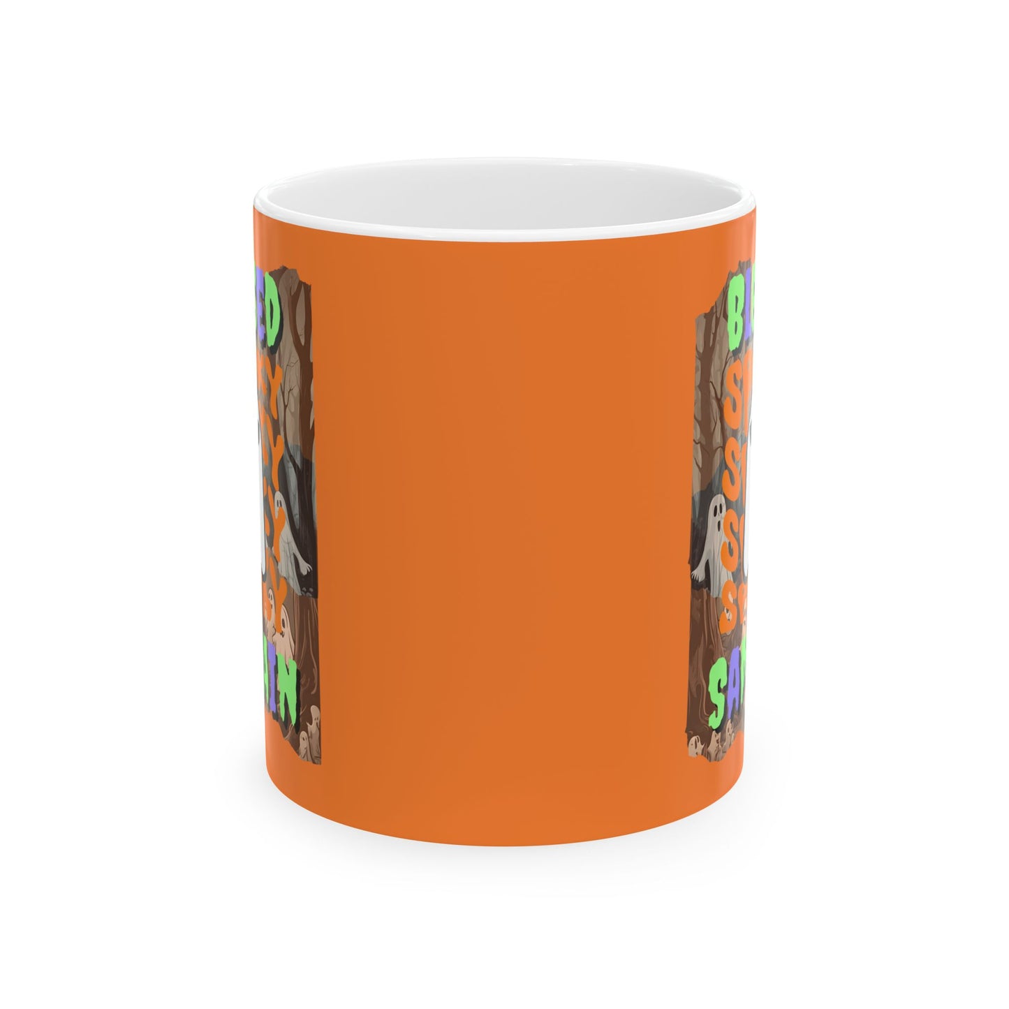 Spooky Blessed Samhain Ghost Mixed font Orange Mug by CreepyCrafts.boo