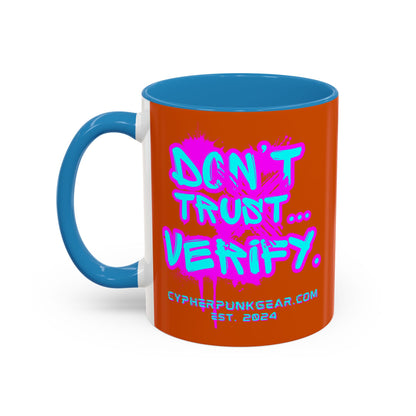 Don't Trust...Verify. Orange Accent Mug by cypherpunkgear.com