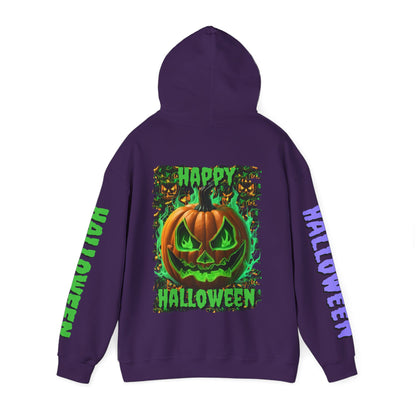 Happy Halloween Green Jack Hoodie Unisex Hooded Sweatshirt by CreepyCrafts.boo