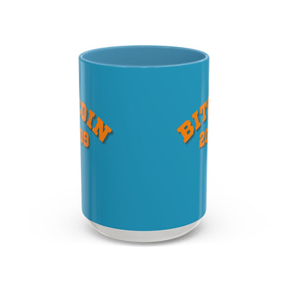 Bitcoin 2009 Turquoise Accent Mug by cypherpunkgear.com