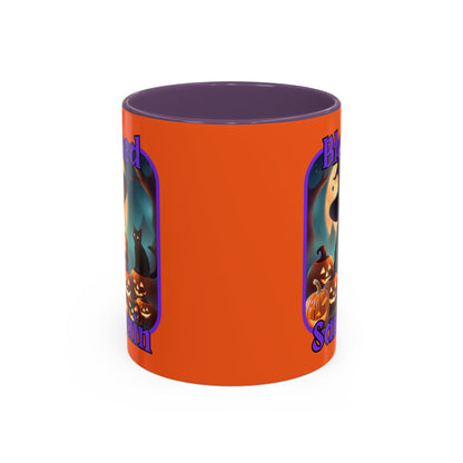 Blessed Samhain Cute Witch Purple font Orange Accent Mug by CreepyCrafts.boo