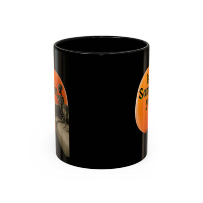 Is It Samhain Yet? Skeleton's Giant Pumpkin Black Accent Mug by CreepyCrafts.boo