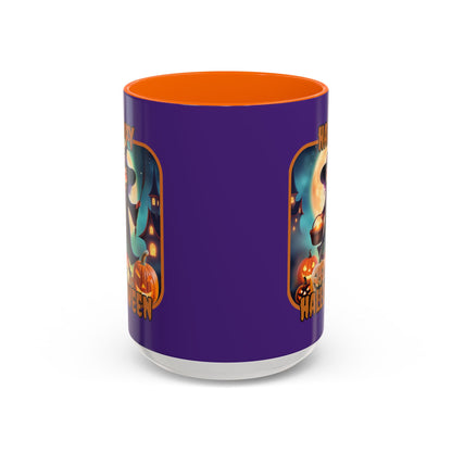 Happy Halloween Little Witch Orange font Purple Accent Mug by CreepyCrafts.boo