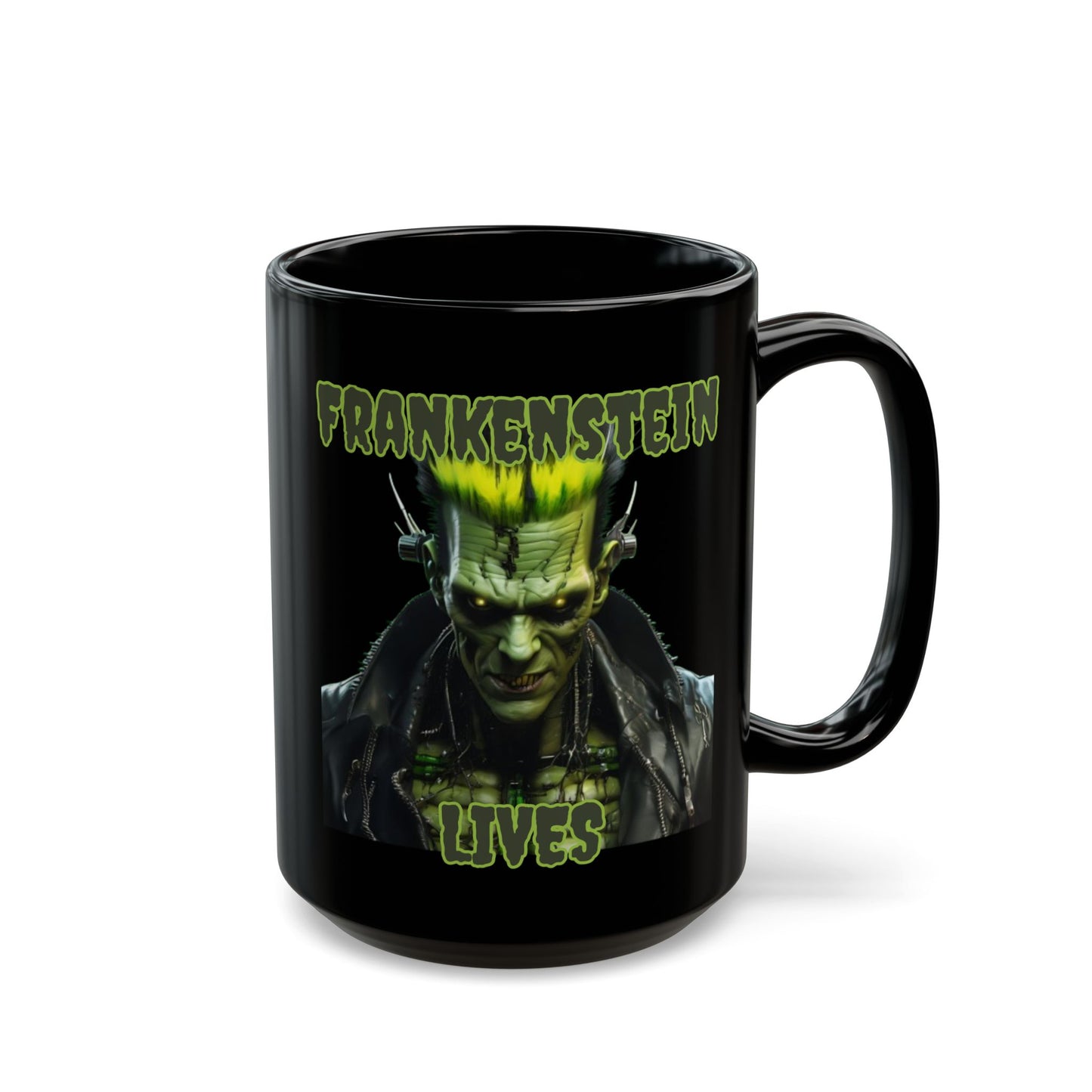 Frankenstein Lives Black Mug by CreepyCrafts.boo