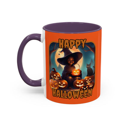 Happy Halloween Cute Witch Orange font Orange Accent Mug by CreepyCrafts.boo
