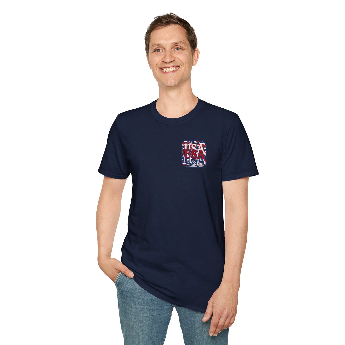 2-sided RED White and Blue USA Patriot DKcolors Unisex T-Shirt by cypherpunkgear