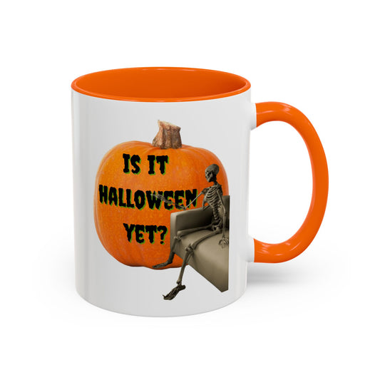 Is it Halloween yet? Skeleton's Giant Pumpkin White Accent Mug by CreepyCrafts.boo
