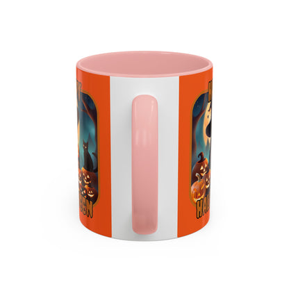 Happy Halloween Cute Witch Orange font Orange Accent Mug by CreepyCrafts.boo