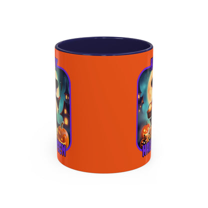 Happy Halloween Little Witch Purple font Orange Accent Mug by CreepyCrafts.boo