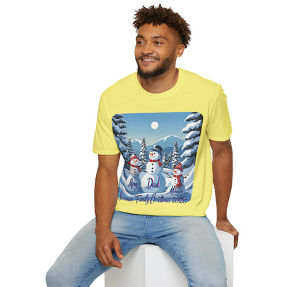 Snowman Family of 3 Light colors Unisex T-Shirt by cypherpunkgear.com