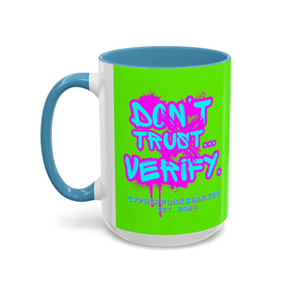 Don't Trust...Verify. Green Accent Mug by cypherpunkgear.com