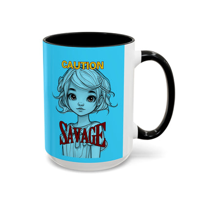 Caution, Savage Light Blue Accent Mug by cypherpunkgear.com