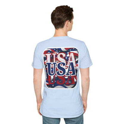 2-sided Red White and BLUE USA Patriot Light colors Unisex T-Shirt by cypherpunkgear.com