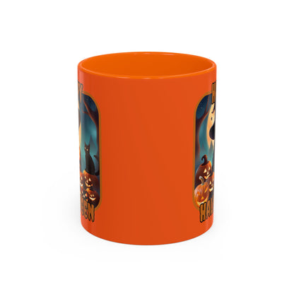 Happy Halloween Cute Witch Orange font Orange Accent Mug by CreepyCrafts.boo