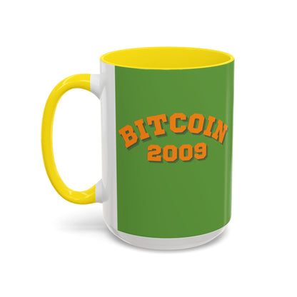 Bitcoin 2009 Green Accent Mug by cypherpunkgear.com